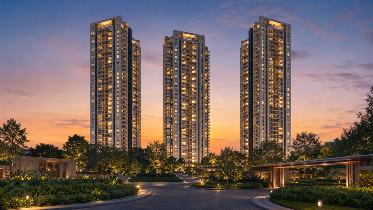 Exterior render of a Purva Park Royale tower at Vakil Garden City, off Kanakapura Road, Bengaluru